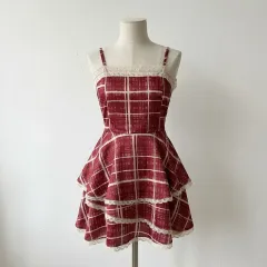 新品 レッド CHECK レイ ミニ ONE PIECE / フェミニン ONE PIECE