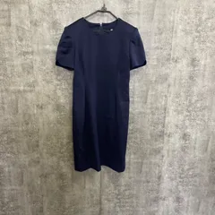 【Y-435】ネイビー ロングワンピース レディース M相当 半袖 フレアワンピース フォーマル シンプル Aライン 上品 きれいめ 古着