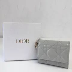✨Bランク Dior クリスチャンディオール Lady Dior Lotus ロータス ウォレット 三つ折り財布 エナメル チャーム グレー 「15EL」