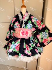 浴衣ドレス 大人用 姫ギャル 花 黒 ブラック Sサイズ セパレート