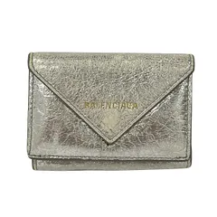 BALENCIAGA(バレンシアガ) 3つ折り財布美品  ペーパーミニウォレット 391446 シルバー レザー