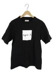 アニエスベー agnes b. プルオーバー Tシャツ 半袖 プリント ワンポイント ロゴ ブラック サイズXL QQQ