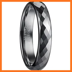 【新品】 083基地 リング メンズ 指輪 タングステン 多面カット キラキラ 金属アレルギーフリー 横幅4mm ブラック 真空メッキ アクセサリー プレゼント 19号 1