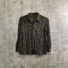 【T-756】Reze-Look M ペイズリー柄 ブラウス 総柄 七分袖 レディース シャツ カーキ オレンジ エスニック レトロ 古着 羽織り トップス