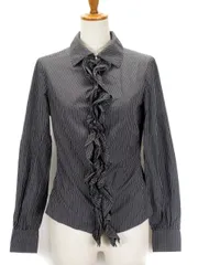 アンスペック UNSPECK ブラウス シャツ ストライプ フリル 長袖 黒 ブラック 白 ホワイト