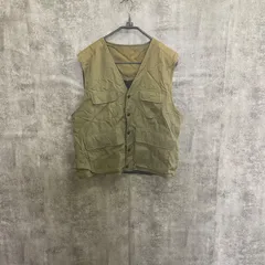 【Y-438】MOSSY Mサイズ フィッシングベスト カーキ 多ポケット アウトドアベスト ナイロンベスト ハンティングベスト 釣り キャンプ メンズ 古着