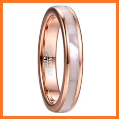 【新品】 [ヴァッキ] レディースリング 指輪 タングステン パール指輪 パールシェル 真珠の母 金属アレルギー対応 ファッション シンプル 綺麗 ピンクゴールド 幅:4mm 12号 0