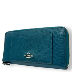 美品 コーチ COACH 長財布 アコーディオンジップ ラウンドファスナー F54007 レザー 本革 ブルー 青 ティール 馬車ロゴ ゴールド金具 大容量 多機能 レディース メンズ ユニセックス ウォレット プレゼント M4