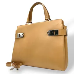 サルヴァトーレフェラガモ ガンチーニ 2WAY ハンドバッグ レザー ベージュ トート ショルダーバッグ 肩掛け 手提げ シルバー金具 レディース フォーマル ビジネス 通勤 C