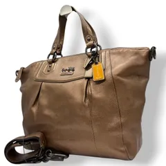 【美品】コーチ COACH 2WAY ハンドバッグ ショルダーバッグ トートバッグ レザー 本革 メタリック ブラウン 茶 ブロンズ 馬車ロゴ ガンメタル金具 斜め掛け可 自立可 大容量 通勤 通学 クラシック エレガント ヴィンテージ レア 希少  s23