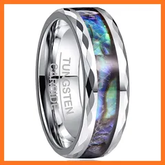 【新品】 Vakki(ヴァッキ) 指輪 メンズ レディース リング 男女兼用 【タングステン+アワビシェル】 幅:8mm カラー：スティールグレー 28号 1