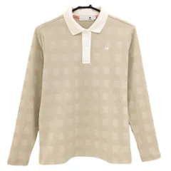 【超美品】ルコックゴルフ 長袖ポロシャツ ベージュ グレンチェック風 ロゴ白 レディース L ゴルフウェア 2024年モデル le coq sportif