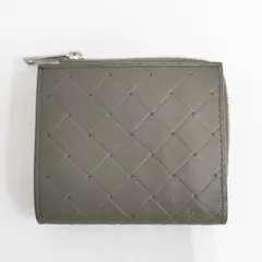 BOTTEGA VENETA イントレチャートスクエア ジップアラウンドウォレット 二つ折り財布 カーキ レディース ボッテガヴェネタ【中古】6-0302G◎