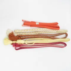 帯締め 5本セット カジュアル フォーマル オレンジ色ｘピンク色ｘ白色ｘクリーム色 平組 丸組 正絹 まとめ売り 帯〆 多色 カラフル