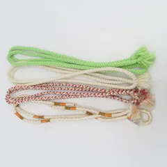 帯締め 4本セット カジュアル 丸組 正絹 和装小物 緑色ｘ白色 着物用 まとめ売り 帯〆 多色 カラフル