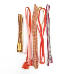 帯締め 6本セット カジュアル 平組 三分紐 正絹 茶色ｘオレンジ色ｘピンク色 和装小物 着物用 まとめ売り 帯〆 多色 カラフル