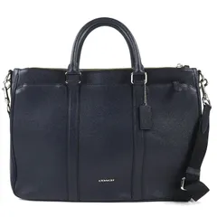 極美品△COACH コーチ F59141 メトロポリタン ロゴ金具 クロスグレインレザー 2WAY ブリーフケース ビジネスバッグ ダークネイビー 保存袋付き メンズ