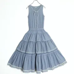 ピンクハウス★爽やかなギンガムチェック柄♪ティアード ノースリーブ フリルワンピース 青系 z18758