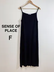 SENSE OF PLACE リブニットキャミドレス ブラック ニットワンピース キャミワンピース ストレート Iラインシルエット ロングワンピース F