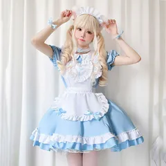 ゴスロリ ワンピース セット 白 レース リボン ロリータ クラシカル ホワイト ライトブルー Sサイズ