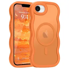 【新品】 Pepmune iPhone 17e / iPhone 16e 用 ケース MagSafe対応 ウェーブ 半透明 滑り止め おしゃれ 可愛い 韓国 耐衝撃 指紋防止 ワイヤレス充電 スマホケース ストラップホール付き(オレンジ) 1