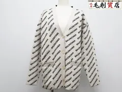 BALENCIAGA バレンシアガ 22SS Allover Logo Cardigan オールオーバーロゴカーディガン サイズ1 ホワイト ブラック 718920 T3233 美品 ニットのサムネイル
