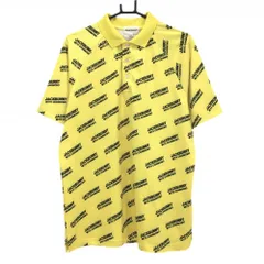 【美品】ジャックバニー 半袖ポロシャツ イエロー×黒 ロゴ総柄 ボーダー織生地 メンズ 6(XL) ゴルフウェア Jack Bunny