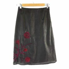 ボールジー BALLSEY トゥモローランド スカート 台形 花柄 コード 刺繍 M 38 シャイニー ダークグレー 赤