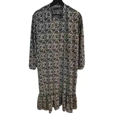 スピック&スパン Spick&Span ワンピース ひざ丈 総柄 黒 ブラック 白 ホワイト ■GY99