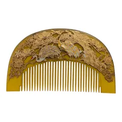 【アンティーク】鼈甲⑤　金蒔絵　櫛　くし　髪飾り　鶴　タンチョウ　梅　松　べっ甲　和装小物