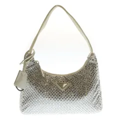 PRADA (プラダ) ショルダーバッグ ハンドバッグ ラインストーン ホワイト ナイロン ミニバッグ 1NE515 シルバー金具