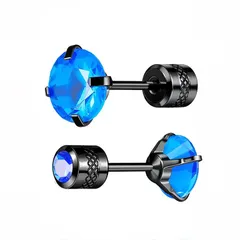 Umiwe サージカルステンレス ピアス レディース 金属アレルギー対応 ファースト/セカンドピアス ネジ式 シンプルデザイン 両耳用 2個セット 316L ステンレス 防錆 安心設計 プレゼント対応 (ブラック（ブルー ジルコン）, 5MM) 1