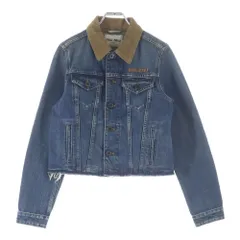 miumiu (ミュウミュウ) ロゴ刺繍 コーデュロイ切替ダメージ加工デニムジャケット インディゴブルー×ブラウン GWB235