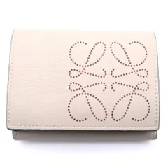 LOEWE (ロエベ) アナグラム パンチングロゴ トライフォールド 6カード ライト ウォレット コンパクト 三つ折り財布 ベージュ