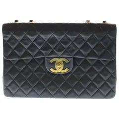 CHANEL (シャネル) デカマトラッセ34 SフラップWチェーン ショルダーバッグ ラムスキン ブラック金具 ブラック