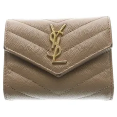 SAINT LAURENT PARIS (サンローランパリ) モノグラム エンボスレザー カサンドラ マルチフォールドミニウォレット 三つ折り財布 ベージュ 692061