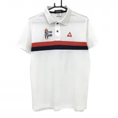 【超美品】ルコックゴルフ 半袖ポロシャツ 白×レッド×ネイビー ロゴ刺しゅう メンズ L ゴルフウェア le coq sportif