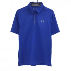 【超美品】アンダーアーマー 半袖ポロシャツ ブルー×グレー ボーダー織生地 胸元ロゴ メンズ SM/P/CH ゴルフウェア UNDER ARMOUR
