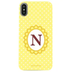 【新品未使用】iPhone13 アイフォン13 クリア ハードケース ( 水玉模様  イニシャルN ) イエロー ドット 水玉 イニシャル アルファベット