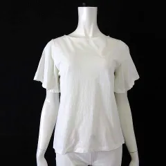 アースミュージック&エコロジー EARTH MUSIC & ECOLOGY カットソー Tシャツ トップス コットン フレア袖 半袖 M オフ白