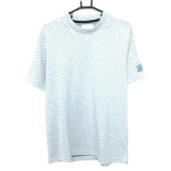 【美品】アディダス 半袖ハイネックシャツ 白×スモーキーブルー系 総柄 パンチング風 ADICROSS メンズ O ゴルフウェア adidas