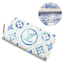 【中古】ルイ ヴィトン LOUIS VUITTON ジッピー ウォレット 長財布 ラウンドファスナー モノグラム タイル ラグーン ブルー 白 M83624 箱付