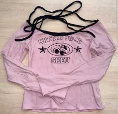 ピンク オフショルダー 長袖 Tシャツ