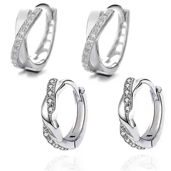 TALONIAフープピアス レディースリング ジルコン シンプルながらオシャレなデザイン シルバー925 金属アレルギー対応 二組 人気 両耳用 十字架 四芒星 男女兼用 誕生日 プレゼント クリスマス 記念日 贈り物 0