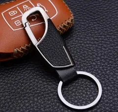 本革 キーホルダー カラビナ付き キーリング メンズ レディース ブラック