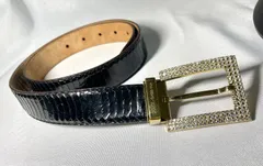 美品 希少 DOLCE&GABBANA ドルチェ&ガッバーナ ロゴ ラインストーン装飾バックル パイソンレザーベルト 80cm 32インチ ドルガバ メンズ