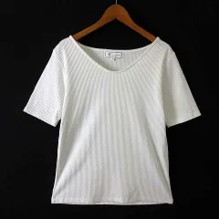 ロペピクニック ROPE Picnic リブ ニット トップス カットソー Vネック ストレッチ 半袖 L 40 オフ白