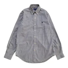 【RALPH LAUREN】シャツ｜メンズMサイズ｜ブラック×ホワイト チェック｜ボタンダウンシャツ｜ワンポイントロゴ｜長袖｜古着