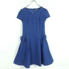 エムズグレイシー★お花の総柄ワンピース♪アイレット刺繍 フレアスカート サイズ38 青系 z18747