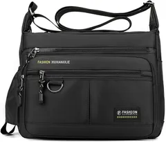 MYSKUFT ショルダーバッグ メンズ 多機能 軽量 撥水 ナイロン A4 iPad対応 ビジネス 通勤 旅行 斜め掛け 大容量 多収納 ポケット付き (ブラック,  横30cmx縦27cmx奥行15cm)